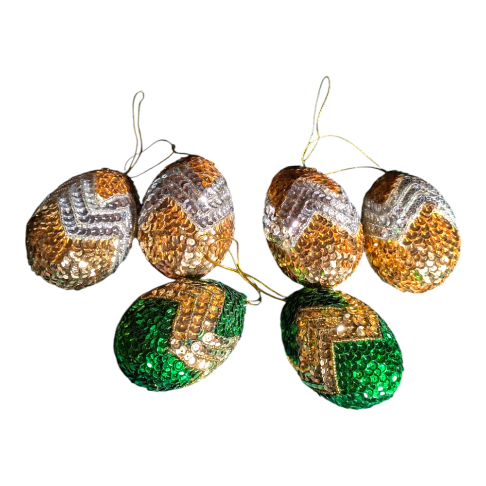 Egg-Shaped Ornaments, Christmas or Easter decorations 6 PC Gold And Green